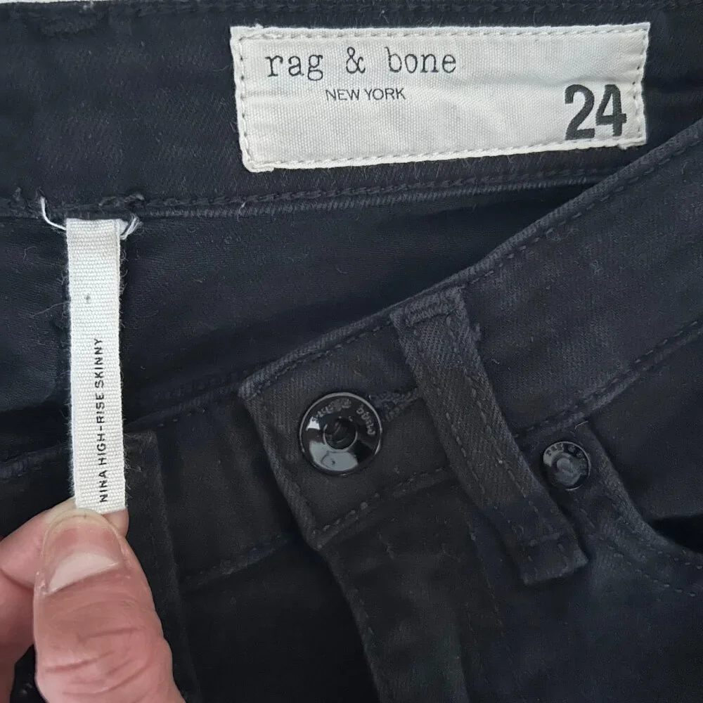 Rag & Bone Nina Skinny Jeans Women 24 Black High Rise - Picture 8 of 11